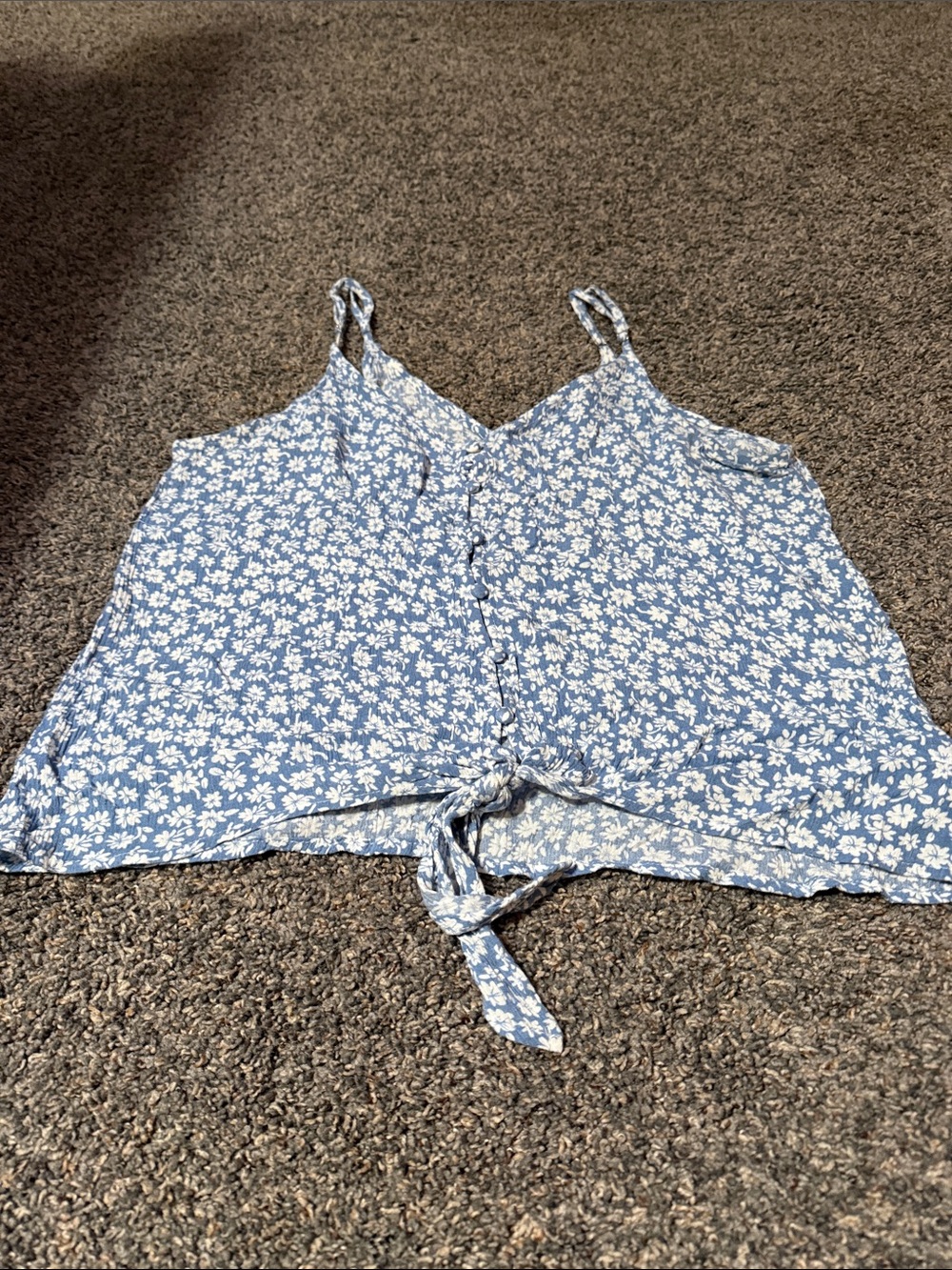 En Creme Blue Floral Tie-Front Camisole